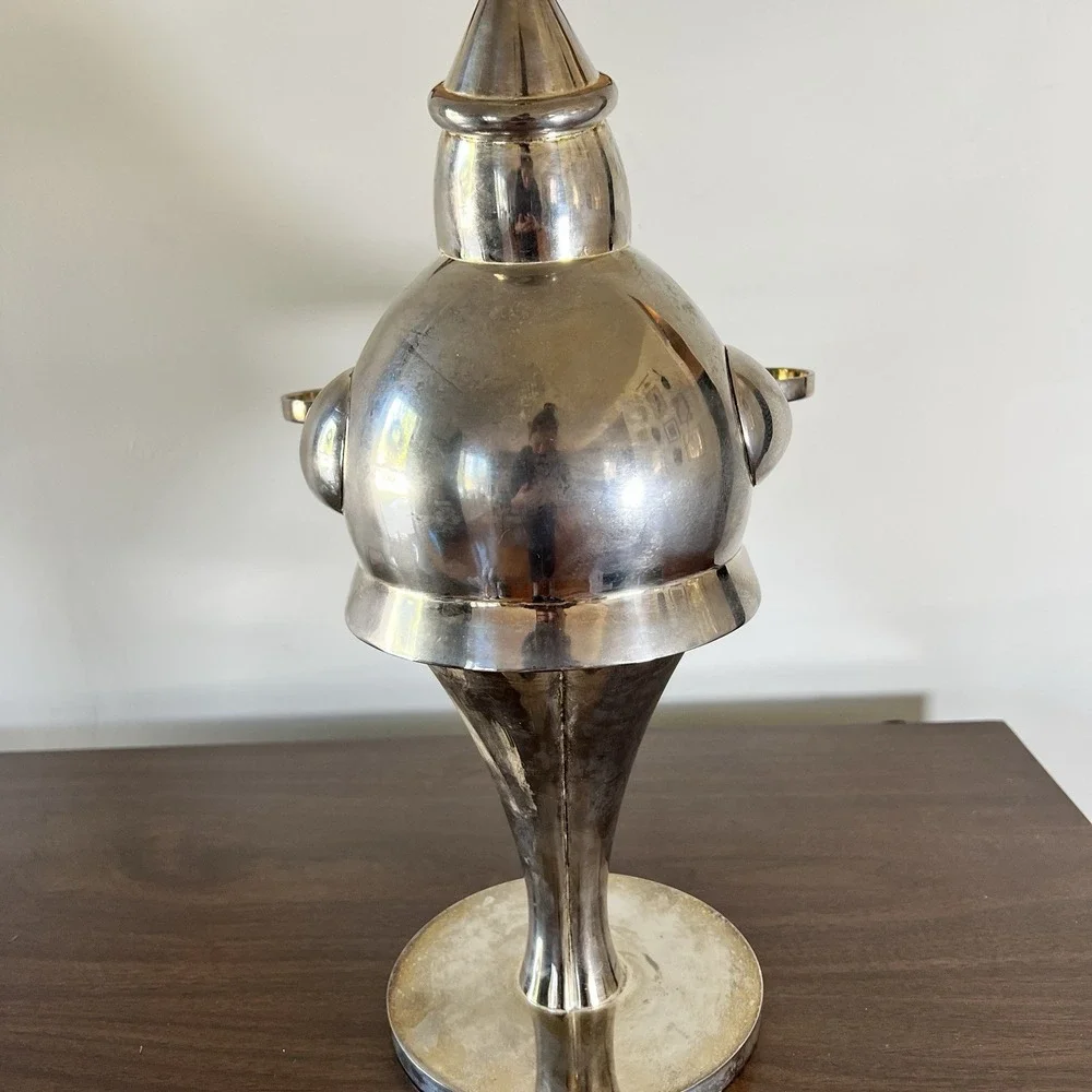 Pottery Barn Silver Santa Votive Candle Holder‎ Large 16.5in HEAVY Metal Holiday